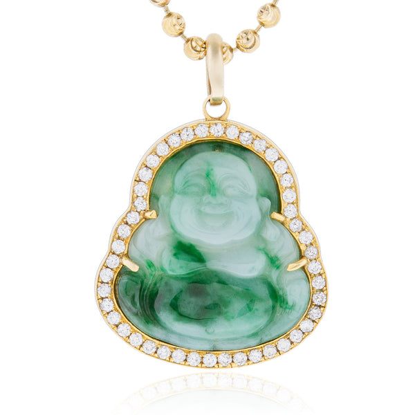 10k Yellow Gold 1ct Diamond Jade Buddha Pendant