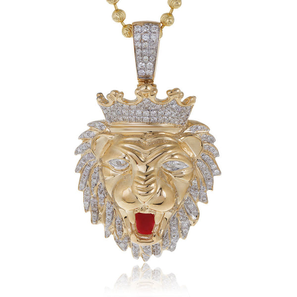 10k Yellow Gold .75ct Diamond Lion's Head Pendant