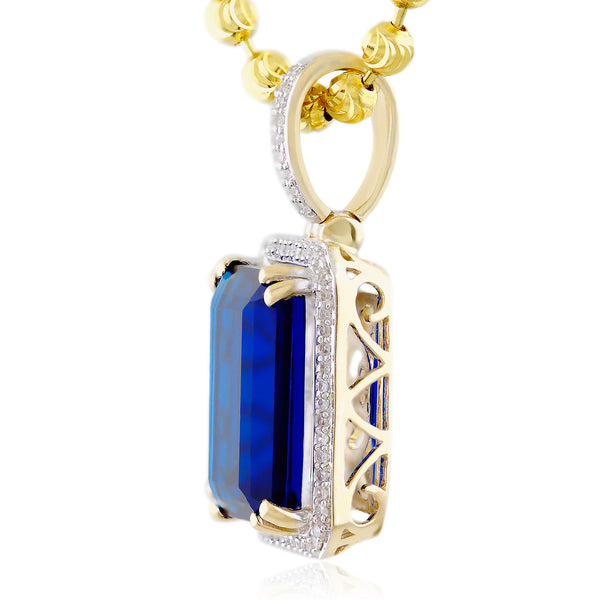 10k Yellow Gold .50ct Diamond Blue Sapphire Pendant