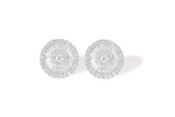10k Gold Diamond Halo Stud Earrings with Baguette Diamonds