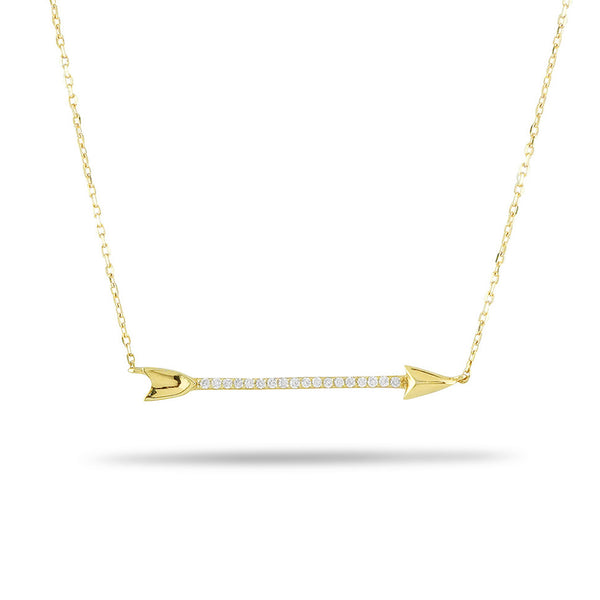 14k Yellow Gold Diamond Arrow Necklace