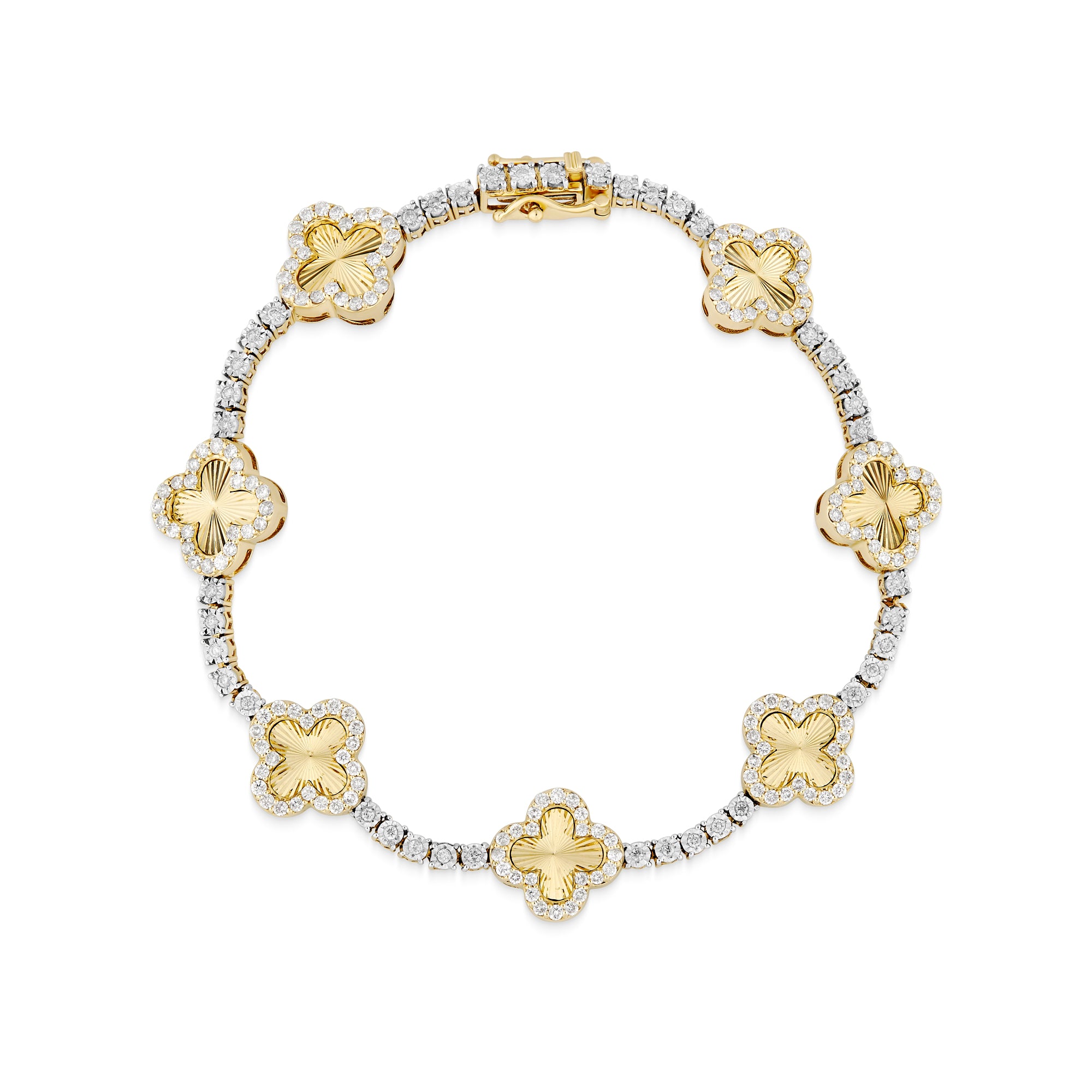 10k Gold Diamond Full Clover Tennis Bracelet with Gold  display picture 1