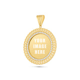 14K Gold Large Cuban Border Picture Pendant with Cubic Zirconia