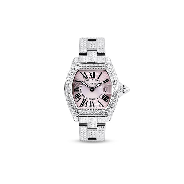 Cartier Roadster Pink Face 12.5ct Diamond Watch