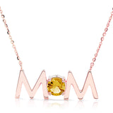 14k Gold Uppercase Mom Birthstone Statement Necklace
