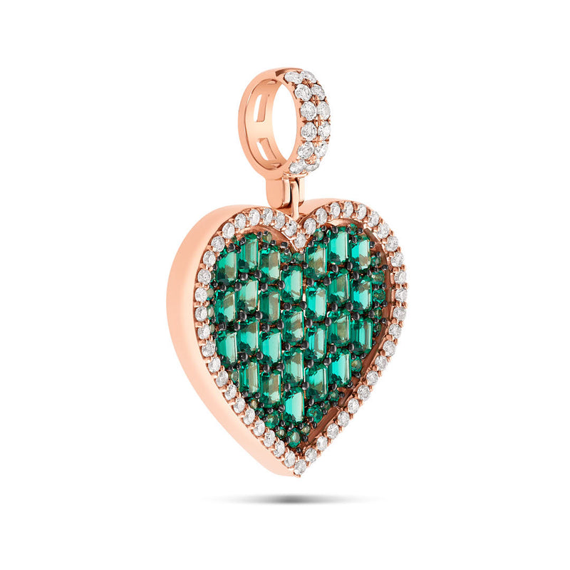 Diamond & Green Emerald Heart Pendant