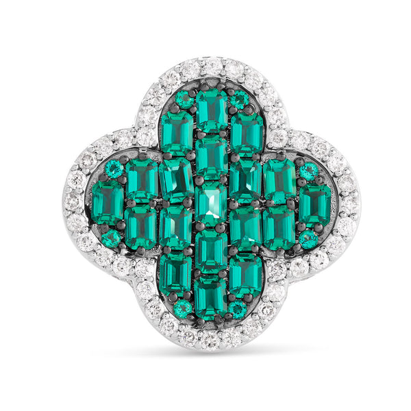Diamond & Green Emerald Clover Statement Ring