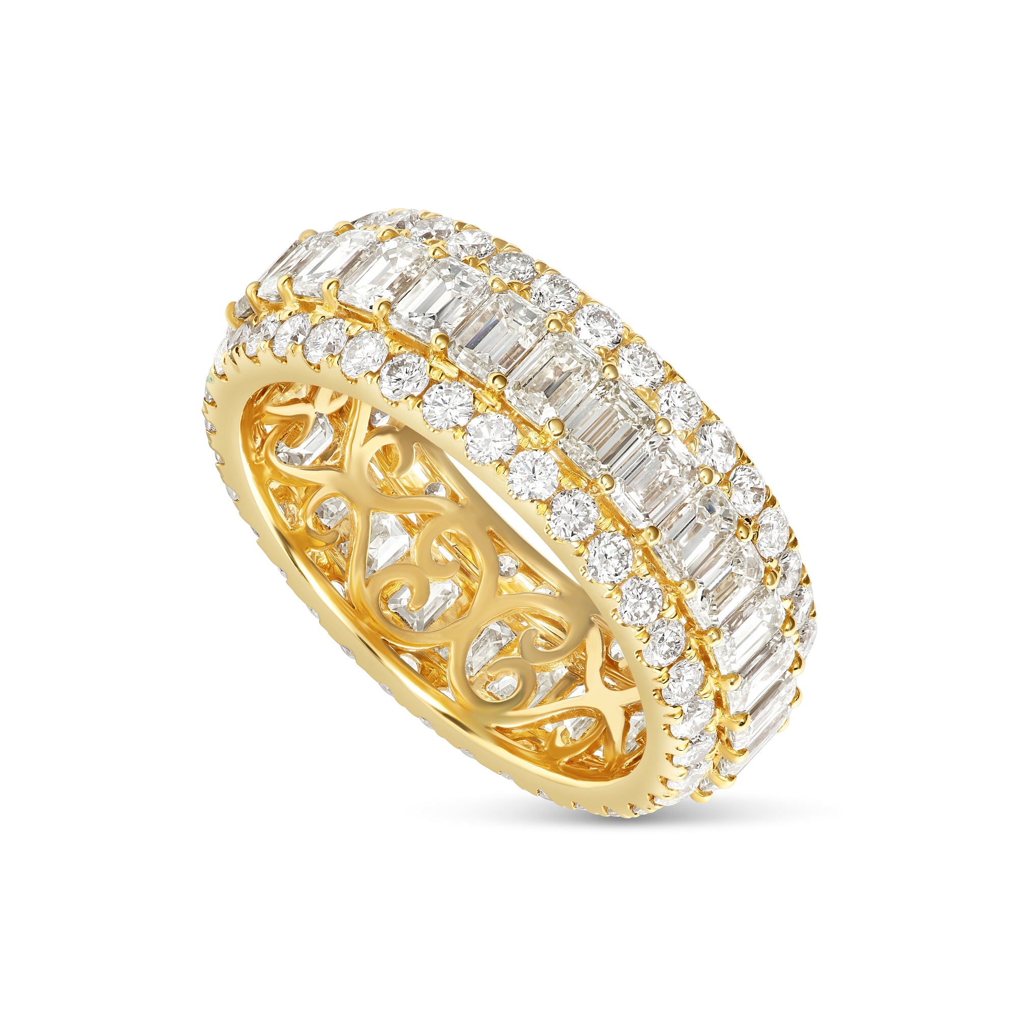 14k Yellow Gold Emerald & Round Diamond Men's Eternity Band – SHYNE ...
