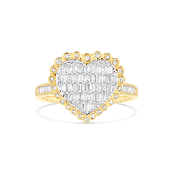Small 14k Gold Baguette Diamond Heart Ring