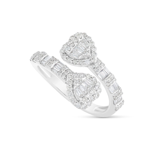 10K White Gold Diamond Open-Cuff Heart Ring
