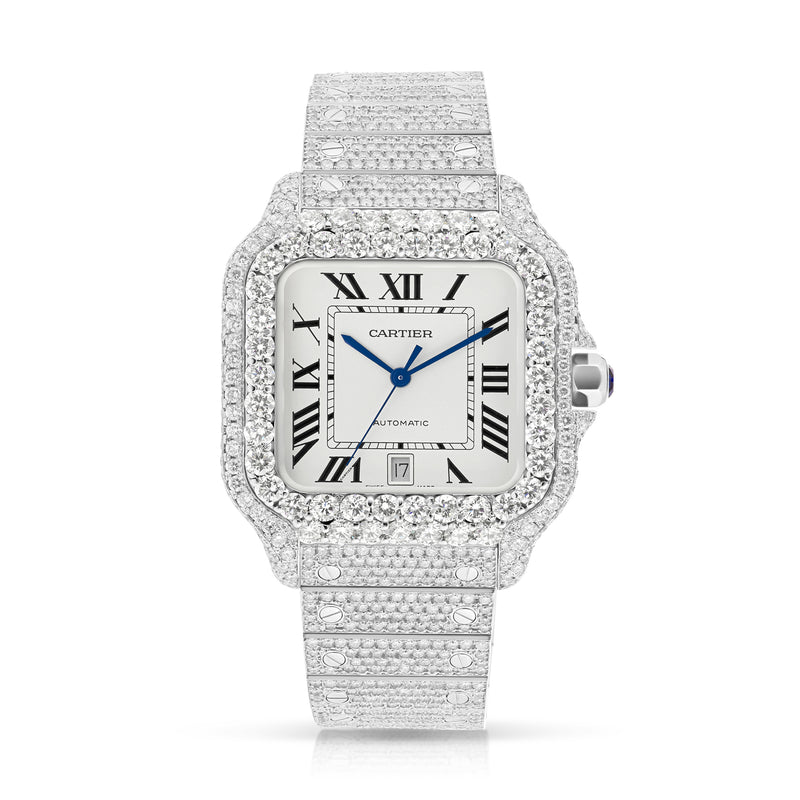 Full Diamond Cartier Santos 40 mm with White Dial; 20 carats