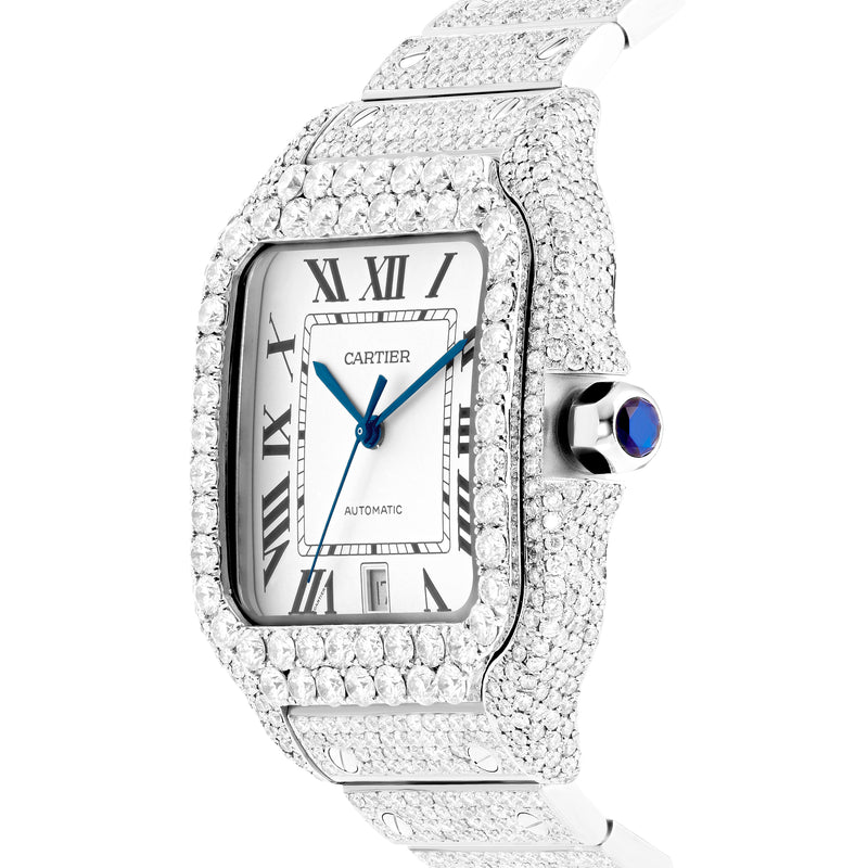 Full Diamond Cartier Santos 40 mm with White Dial; 20 carats