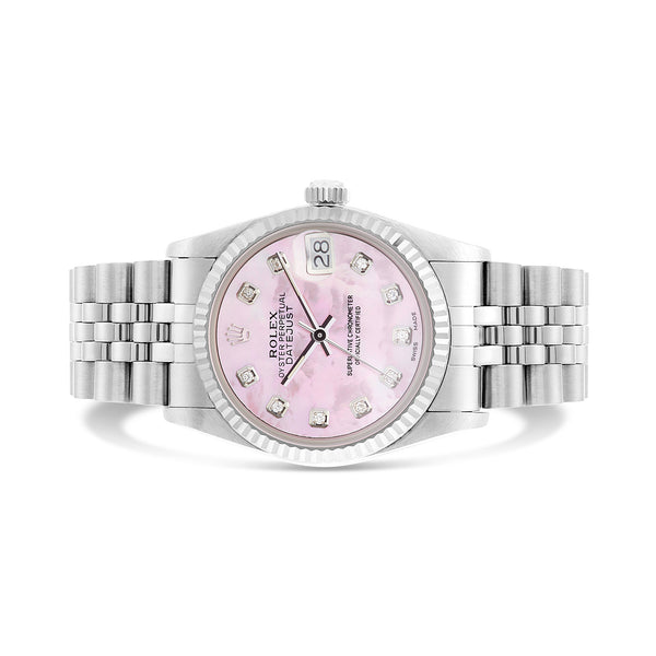 Women's Rolex Datejust 31mm Pink Mother Of Pearl Diamond Dial