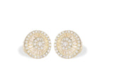 10k Gold Diamond Halo Stud Earrings with Baguette Diamonds