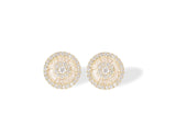 10k Gold Diamond Halo Stud Earrings with Baguette Diamonds