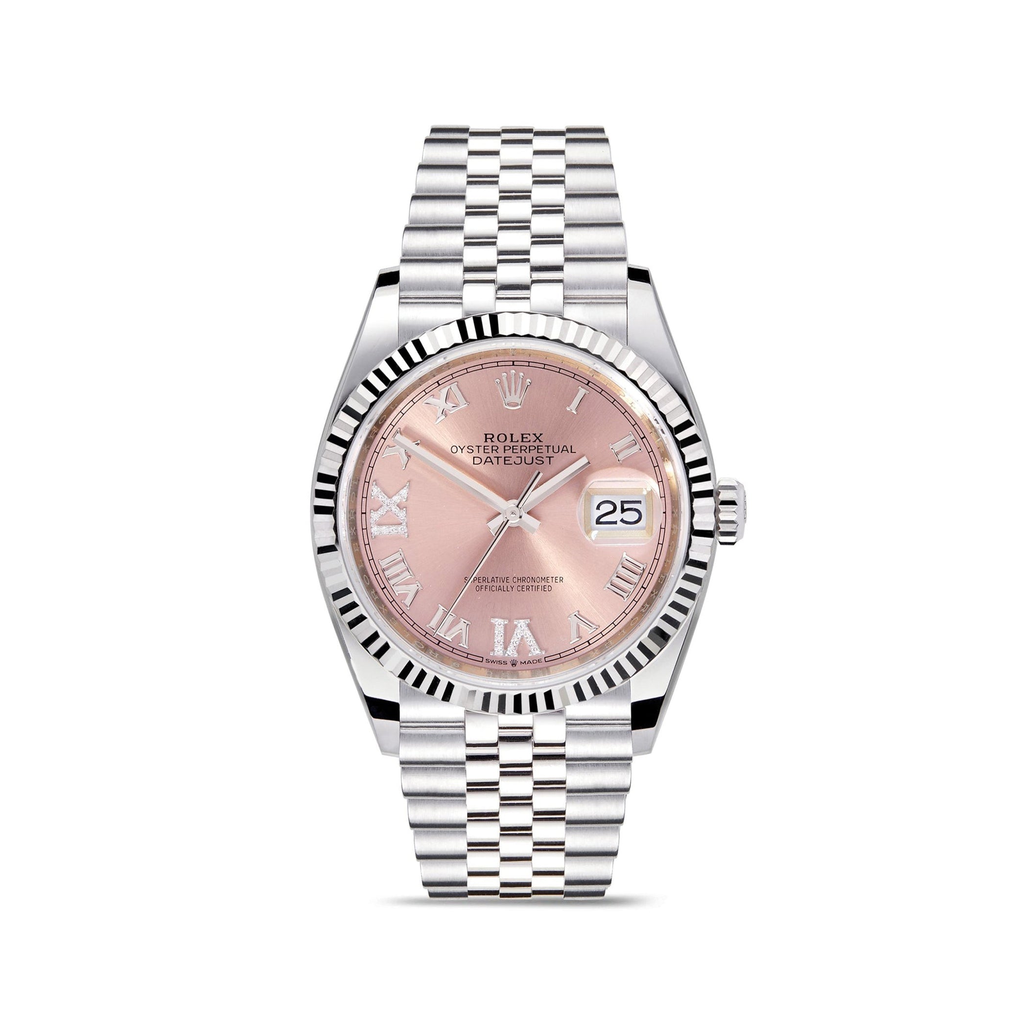 Rolex DateJust 36mm Rose Roman Jubilee – SHYNE JEWELERS