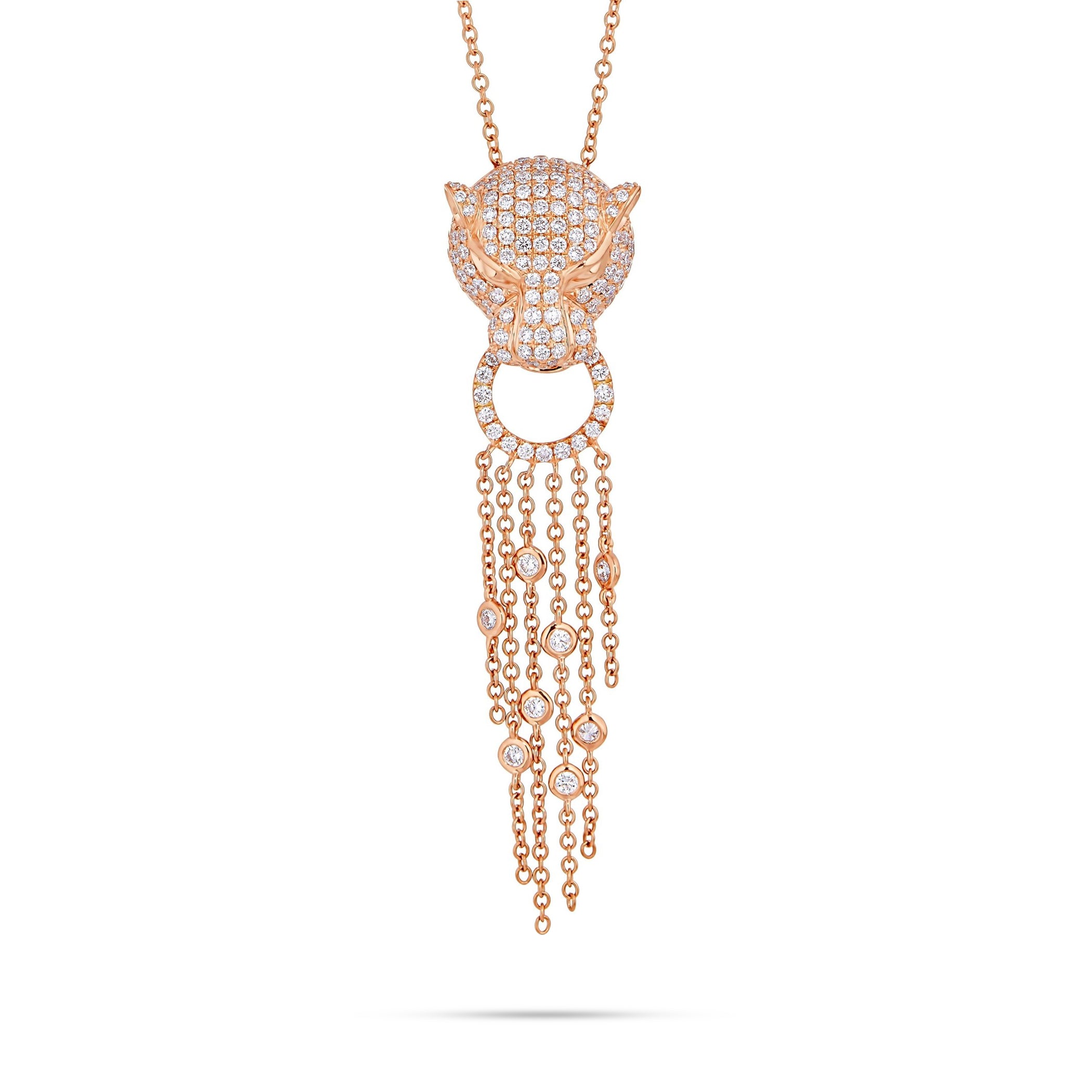18K Rose Gold 1.49ct Diamond Jaguar Tassel Necklace – SHYNE JEWELERS