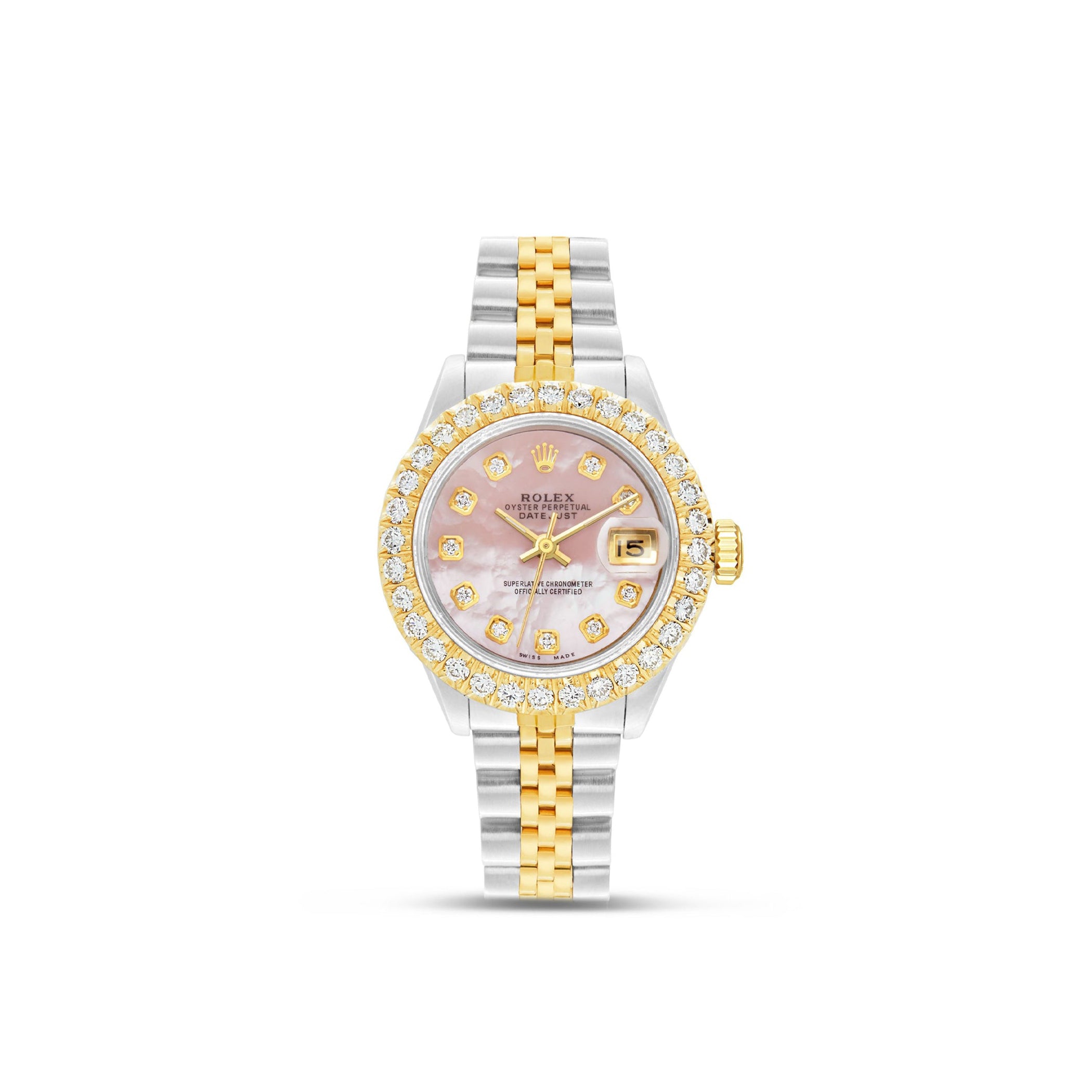 ROLEX Ladies Oyster Perpetual Datejust w Diamond Numbers AND REAL Diamond Bezel Buy Rolex Datejust 26MM 6917 Champagne Diamond Dial Diamond  main image 3
