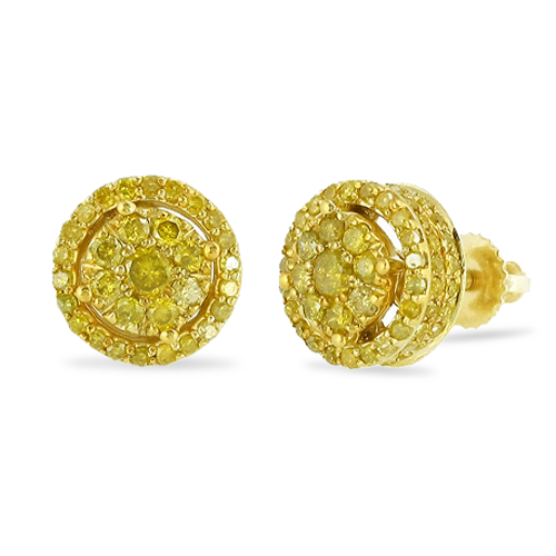 10k Yellow Gold 1ct Yellow Diamond Round Earrings