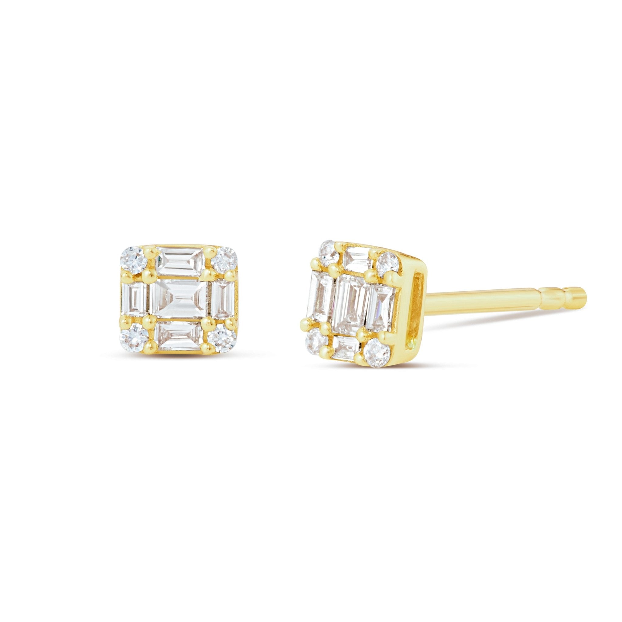 18K Gold 0.18ct Baguette Diamond Cluster Studs Shyne Jewelers™