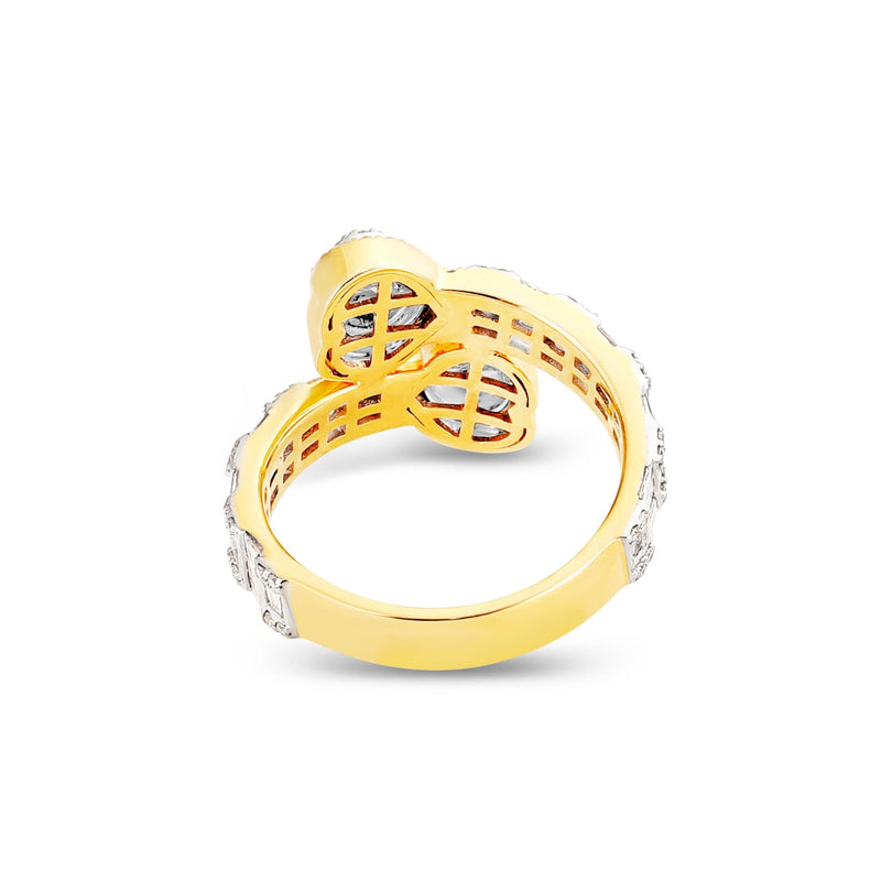 Baguette Double Heart Diamond Wrap Ring - Shyne Jewelers BAGHEARTRING_1 Yellow Gold Shyne Jewelers