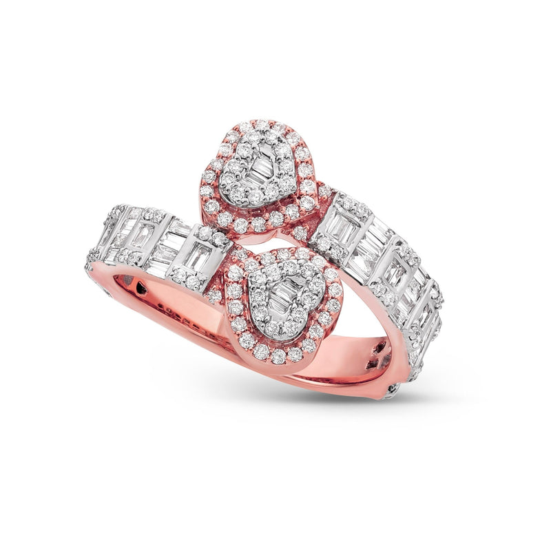Baguette Double Heart Diamond Wrap Ring - Shyne Jewelers BAGHEARTRING_1 Rose Gold Shyne Jewelers