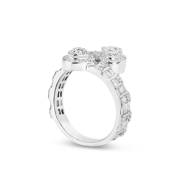 Baguette Double Heart Diamond Wrap Ring - Shyne Jewelers BAGHEARTRING_1 White Gold Shyne Jewelers
