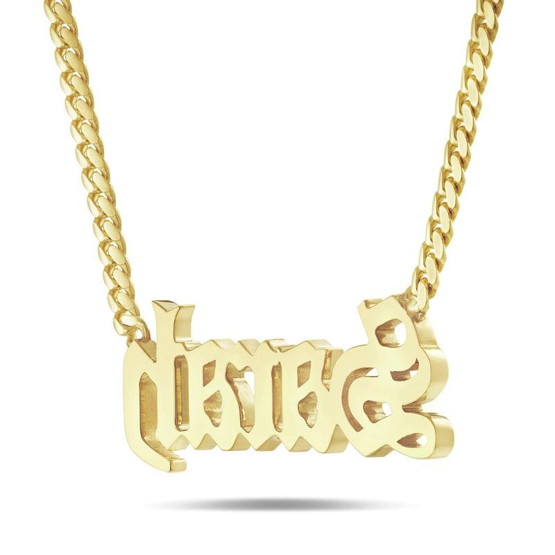 Custom Solid Gold Name Necklace, Large - Shyne Jewelers Yellow Gold 10KT Birds of Paradise Shyne Jewelers
