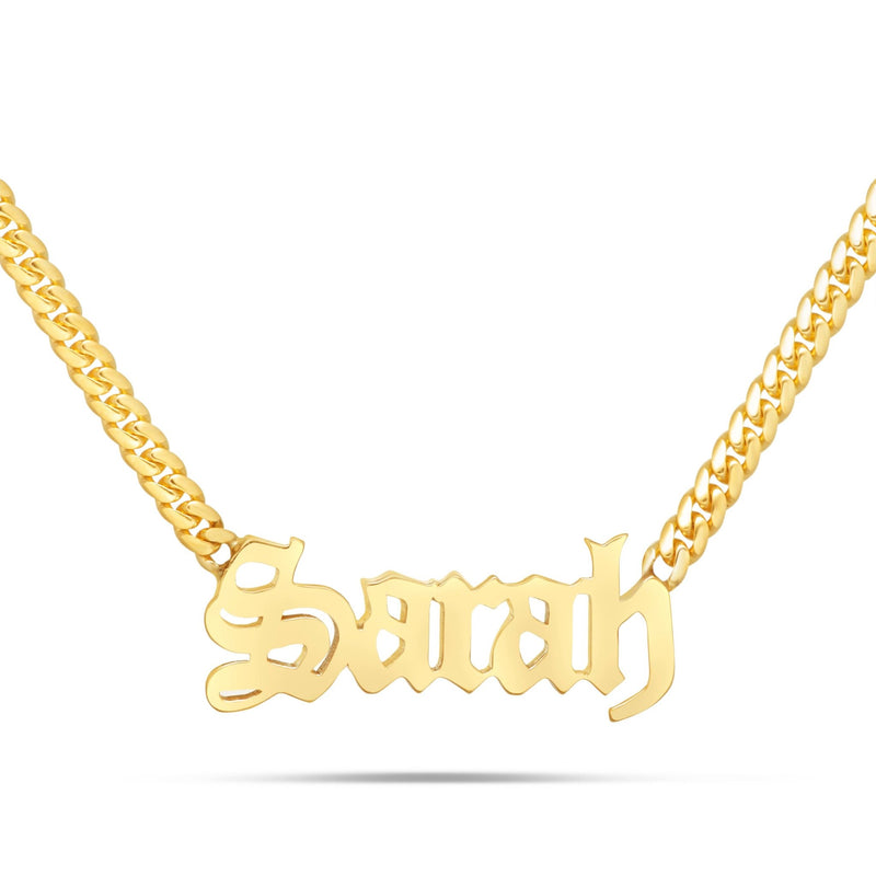 Custom Solid Gold Name Necklace, Small - Shyne Jewelers Yellow Gold 10KT Olde English Shyne Jewelers