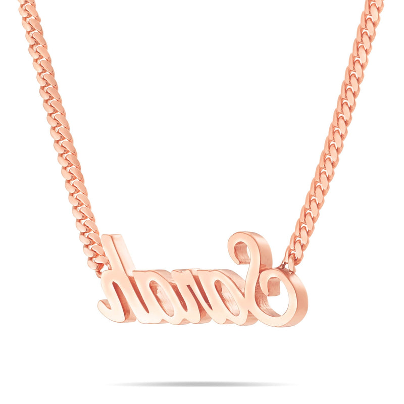 Custom Solid Gold Name Necklace, Small - Shyne Jewelers Rose Gold 10KT Birds of Paradise Shyne Jewelers