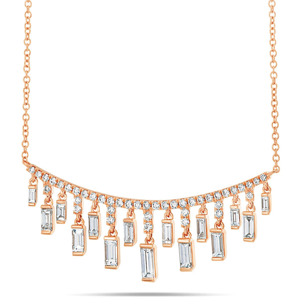 Diamond Curved Bar Drop Necklace - Shyne Jewelers Rose Gold Shyne Jewelers