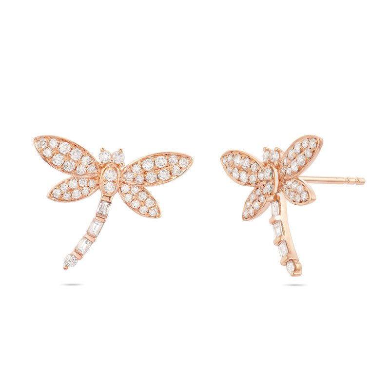 Diamond Dragon Fly Stud Earrings - Shyne Jewelers 150-00210 Rose Gold Shyne Jewelers