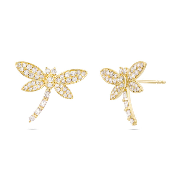 Diamond Dragon Fly Stud Earrings - Shyne Jewelers 150-00210 Yellow Gold Shyne Jewelers