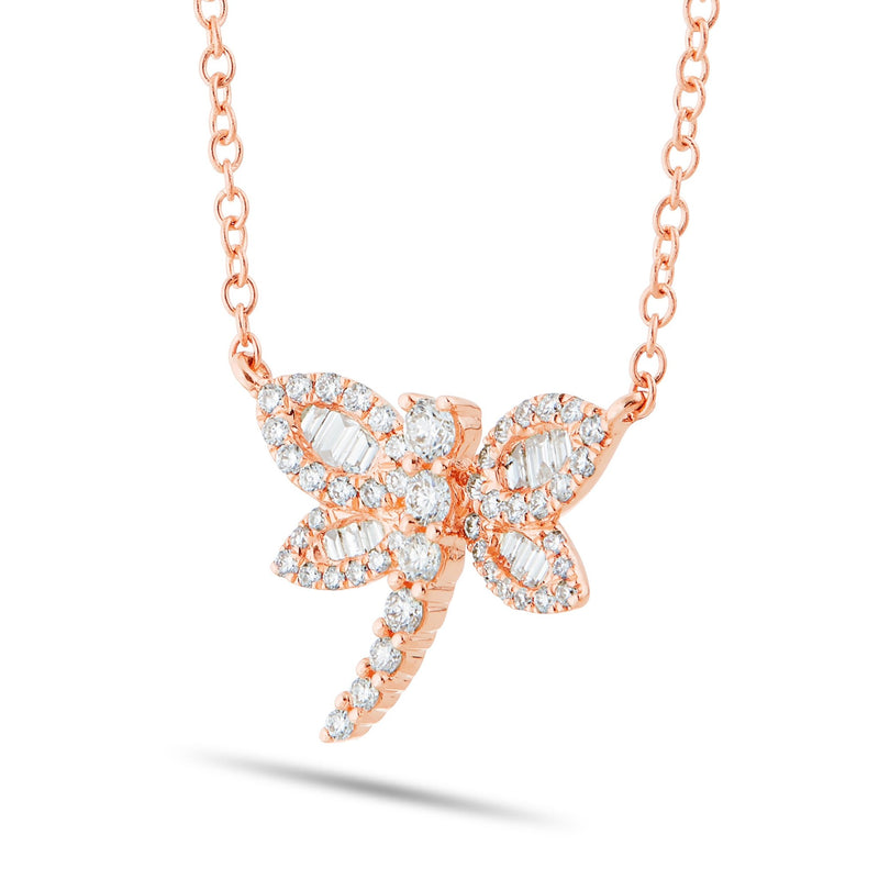 Dragonfly Diamond Necklace, Small - Shyne Jewelers 165-00171 Rose Gold Shyne Jewelers