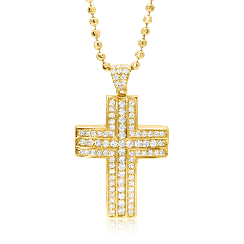 14k Yellow Gold 1ct Diamond Cross Pendant Front