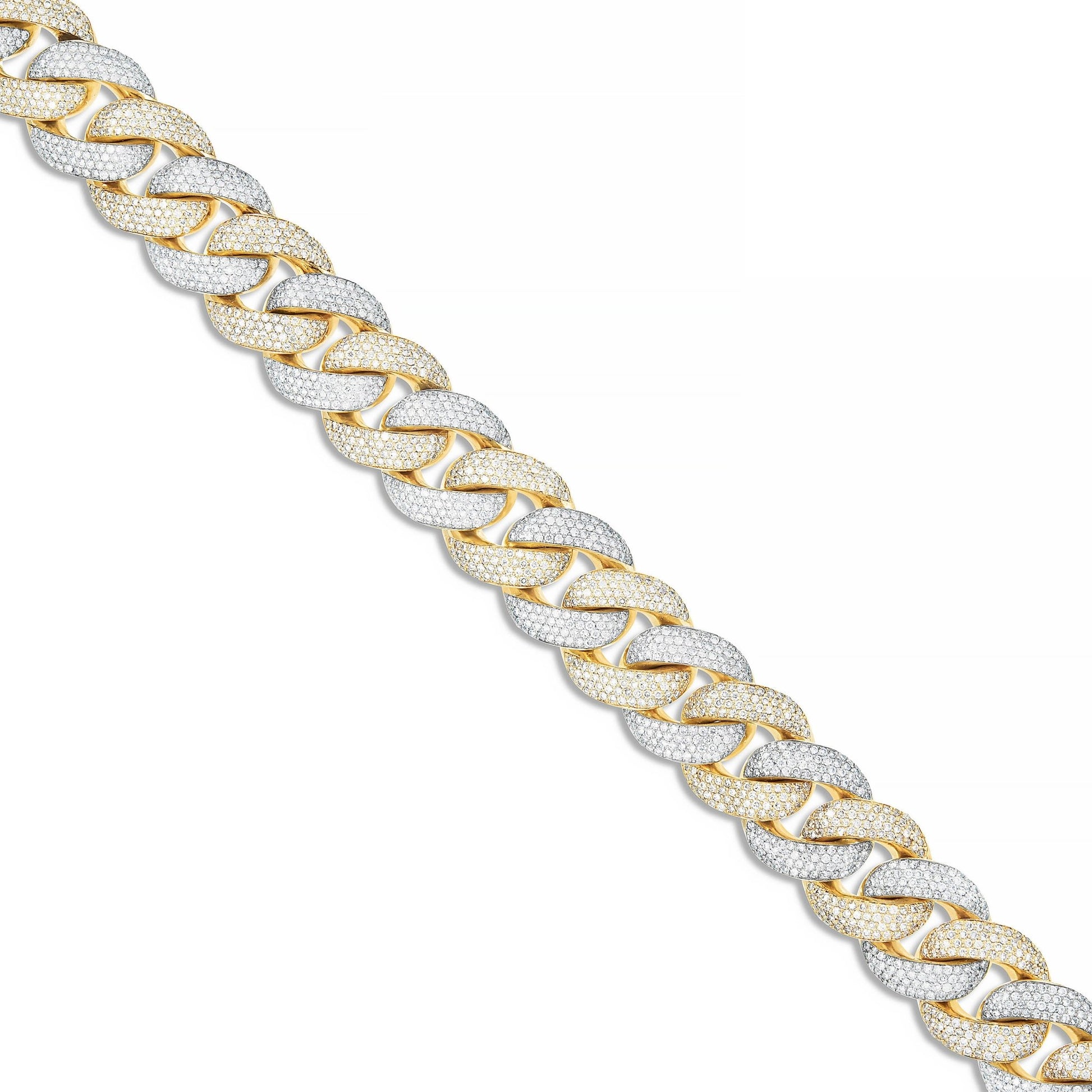 Prong set Diamond Cuban Chain, 16 mm - Shyne Jewelers Yellow & White Gold Shyne Jewelers