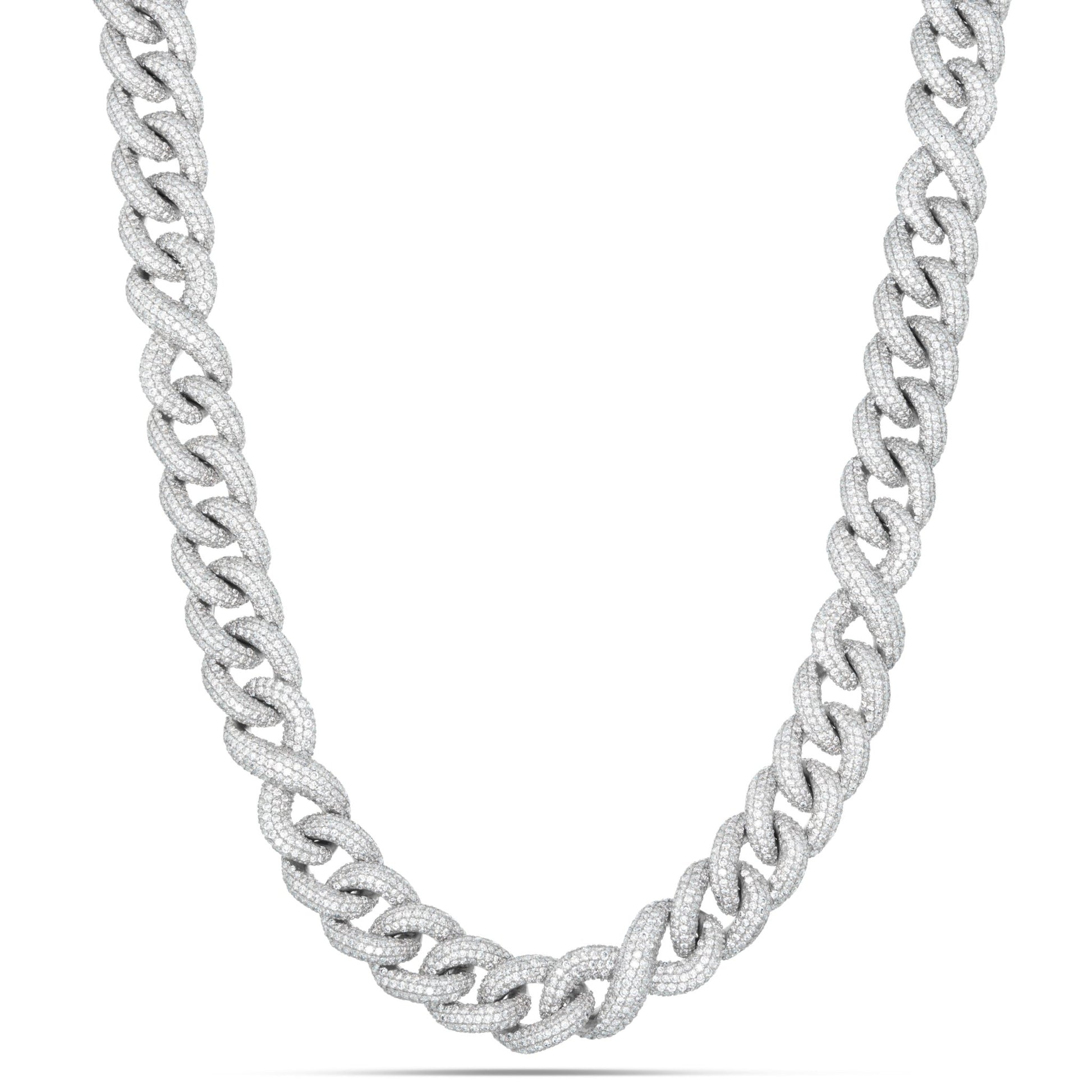 Prong set Diamond Infinity Cuban Chain, 12 mm - Shyne Jewelers White Gold Shyne Jewelers