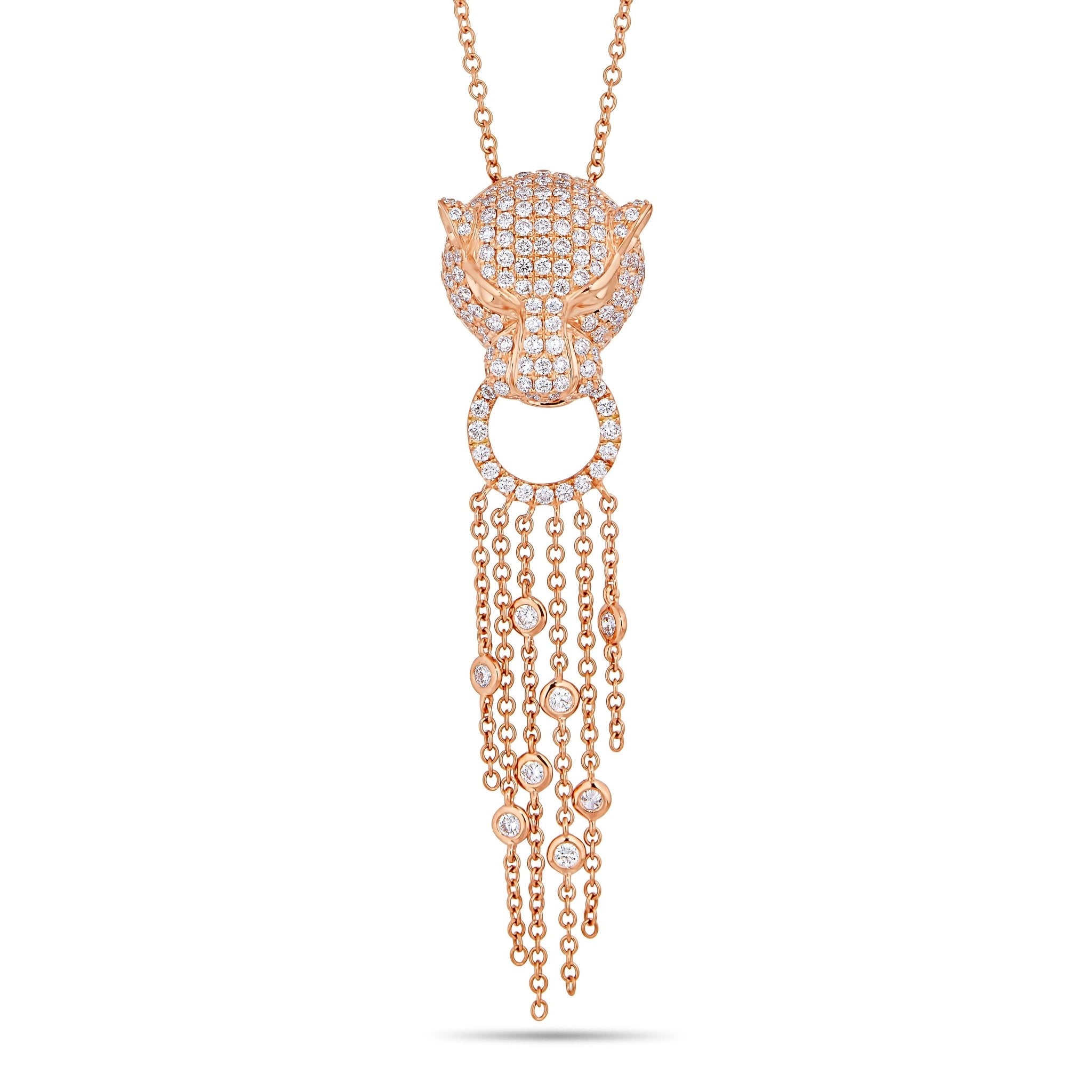 18K Rose Gold 1.49ct Diamond Jaguar Tassel Necklace SHYNE JEWELERS