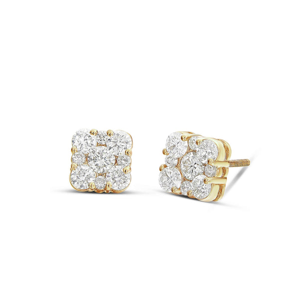 Square Diamond Cluster Stud Earrings - Shyne Jewelers SQURCLUSTERSTUD_GM42677 Yellow Gold Shyne Jewelers