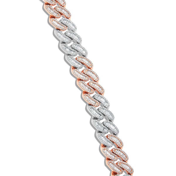 Two-tone Baguette Diamond Cuban Bracelet, 14 mm - Shyne Jewelers Rose & White Gold Shyne Jewelers