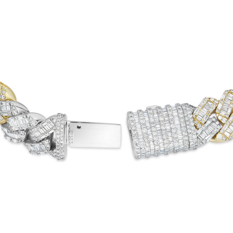 Two-tone Baguette Diamond Cuban Bracelet, ___ mm - Shyne Jewelers Yellow & White Gold Shyne Jewelers