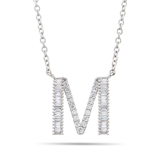 White Gold Baguette Diamond Initial Necklace - Shyne Jewelers 165-00246 Shyne Jewelers