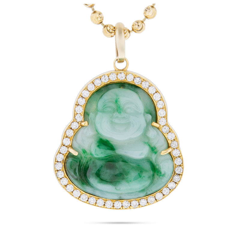 10k Yellow Gold 1ct Diamond Jade Buddha Pendant