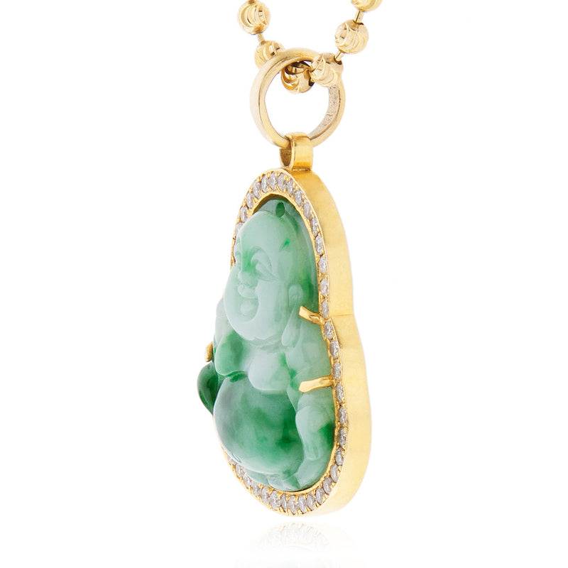 10k Yellow Gold 1ct Diamond Jade Buddha Pendant