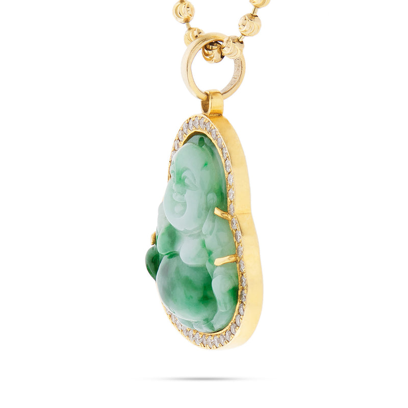 10k Yellow Gold 1ct Diamond Jade Buddha Pendant