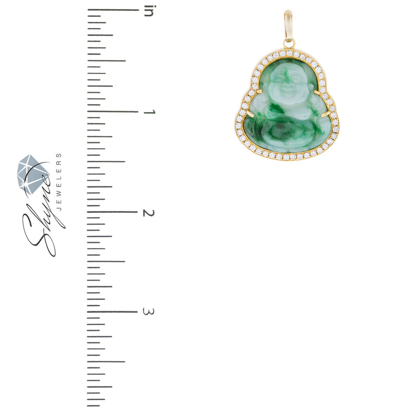 10k Yellow Gold 1ct Diamond Jade Buddha Pendant