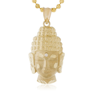 10k Yellow Gold White Sapphire Micro Buddha Head Pendant