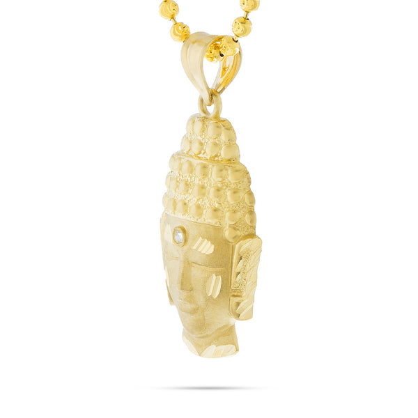 10k Yellow Gold White Sapphire Micro Buddha Head Pendant