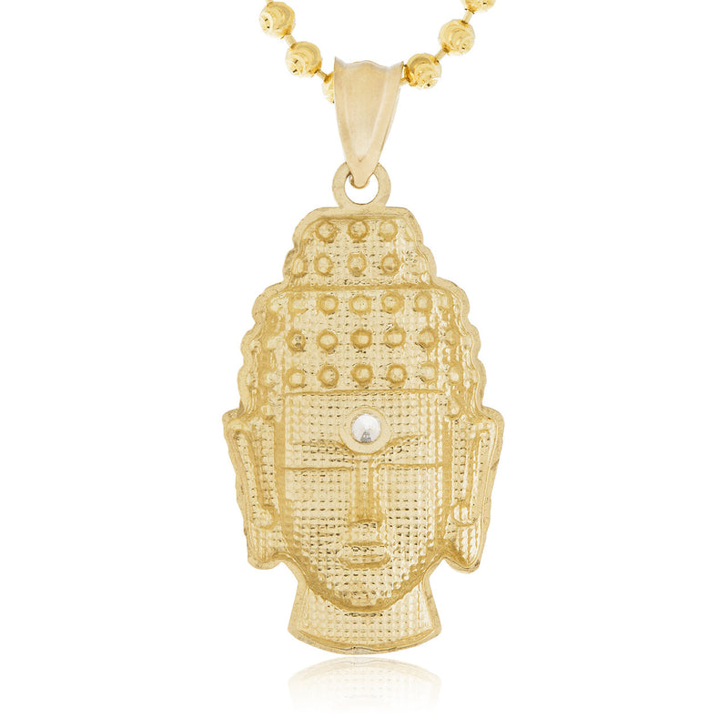 10k Yellow Gold White Sapphire Micro Buddha Head Pendant