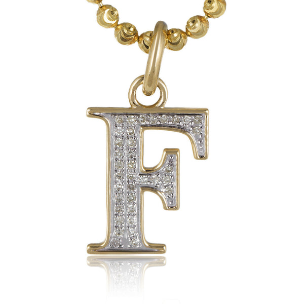 10k Yellow Gold .15ct Diamond "F" Initial Pendant